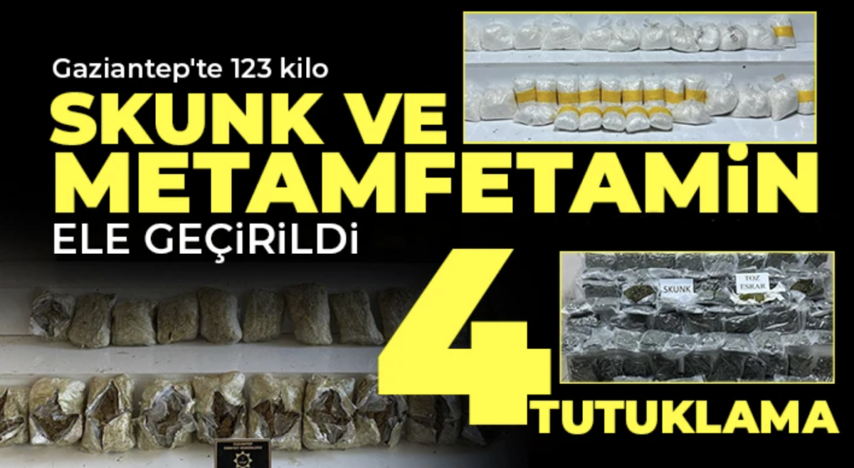 Gaziantep'te 123 kilo skunk ve metamfetamin ele geçirildi: 4 tutuklama