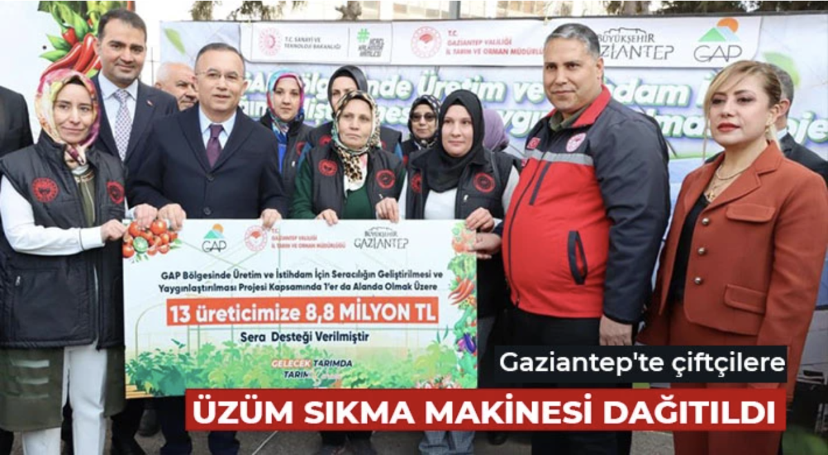 Gaziantep'te çiftçilere üzüm sıkma makinesi dağıtıldı