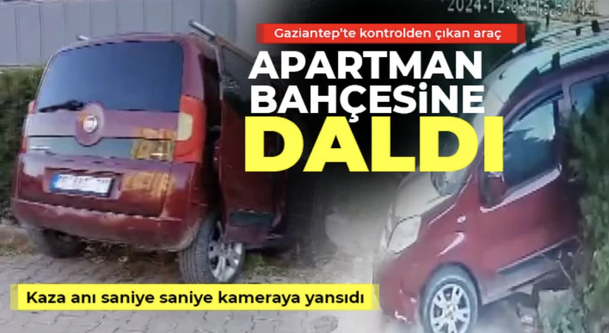 Kontrolden çıkan araç apartman bahçesine daldı